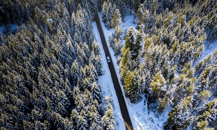 Aerial view of winter roads